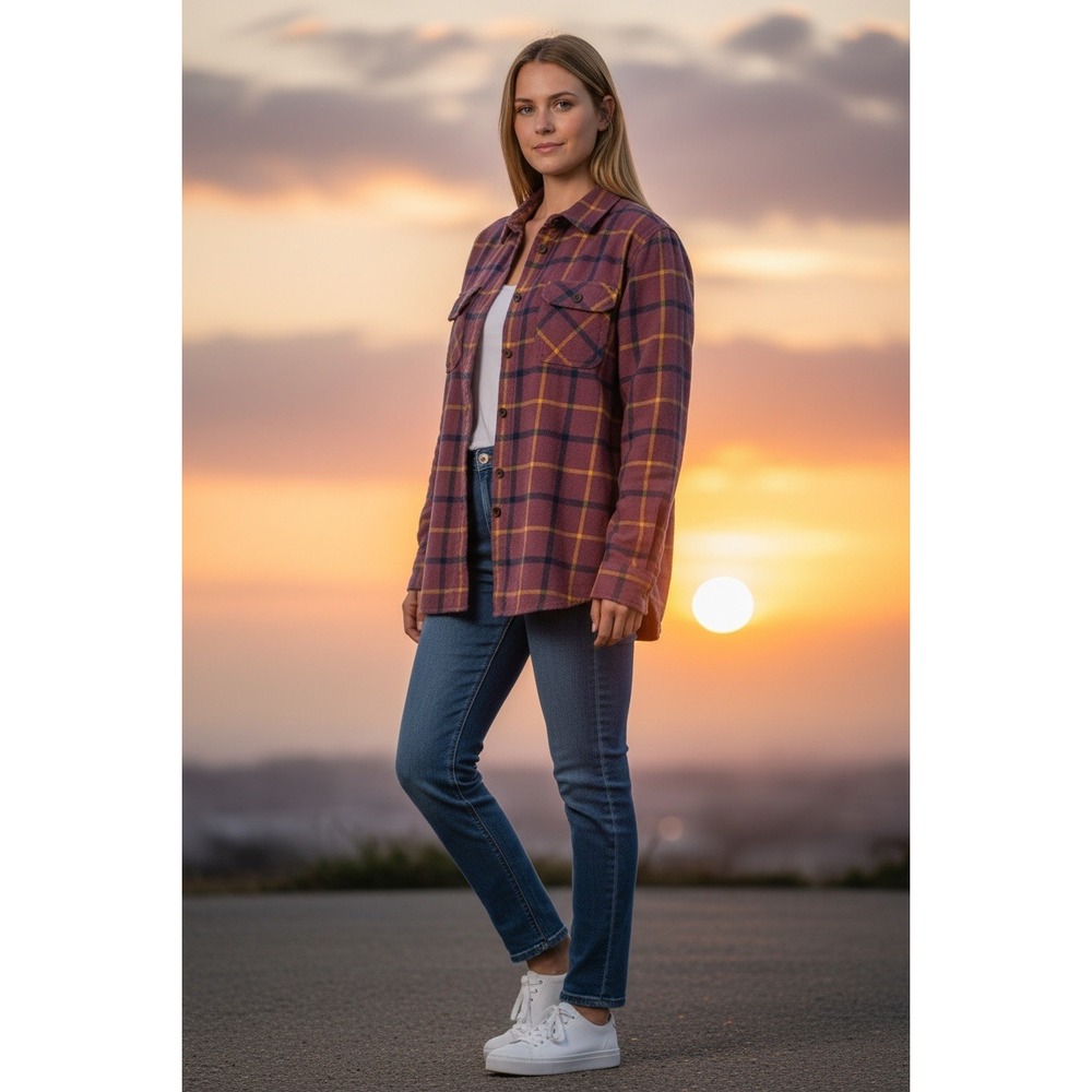 Duluth Trading Co‎ Plaid Flannel Long Sleeve Button Up Shirt Women's Size L